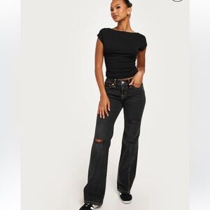 Levi’s Noughties Low Rise Bootcut Jeans Black Distressed Button Flap Pockets